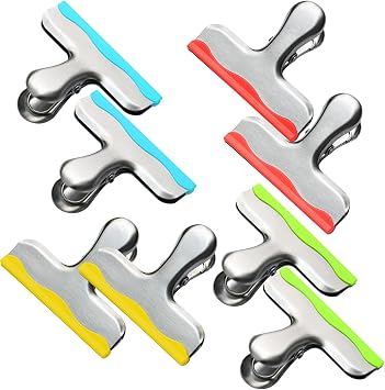 YARALL 8 Pack Metal Chip Clips with Silicone Edges Heavy Duty Bag Clips for Food Packages, Kitchen, Office Color Coded, Air Tight Extra Strong Clamps, 3 Inches Wide