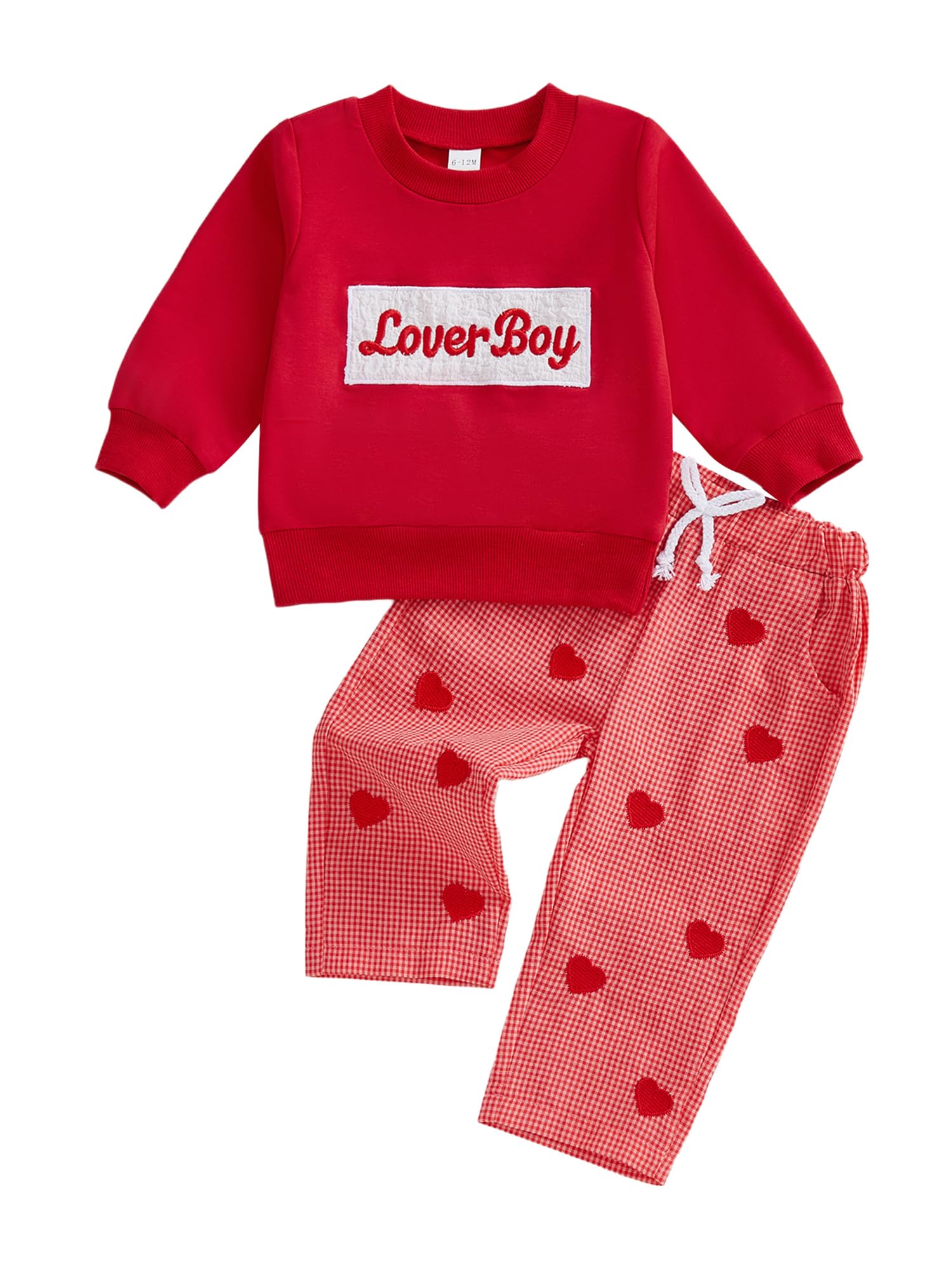 GXNRHG Completo per San Valentino per Neonato, Comoda Felpa a Maniche Lunghe con Lettera e Pantaloni Scozzesi, Vestiti Primaverili