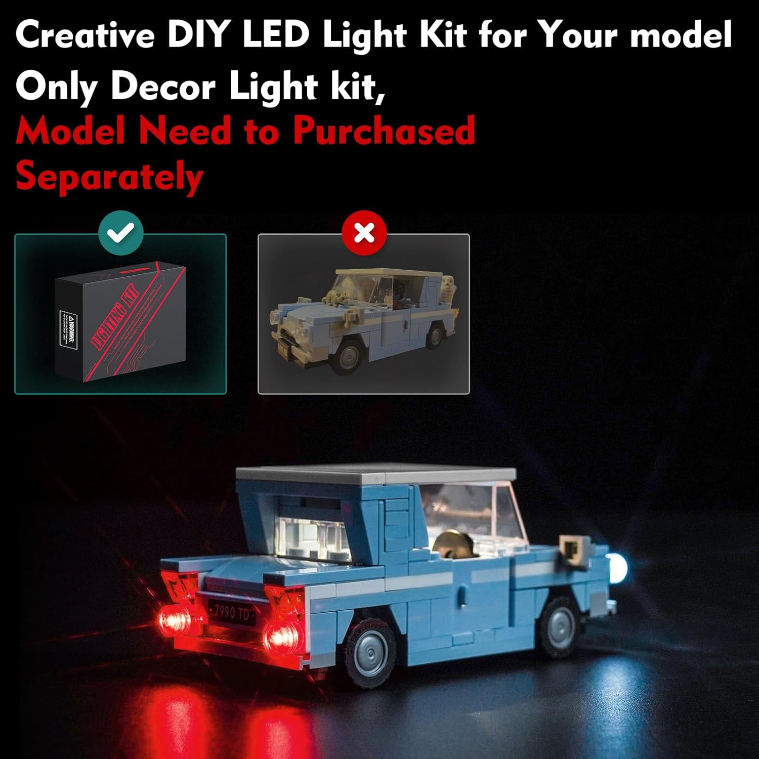LocoLee LED Light Kit Compatible with Lego Flying Ford Anglia 76424 (No Models Only Light) Creative Lighting Set Accessories Compatible with Lego Anglia 76424 Set