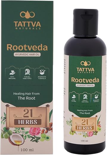 TATTVA NATURALS Rootveda Ayurvedic Hair Oil with 21 Herbs Formula for Growth, Reduces Hair Fall, Dandruff &amp; Thinning, Help...
