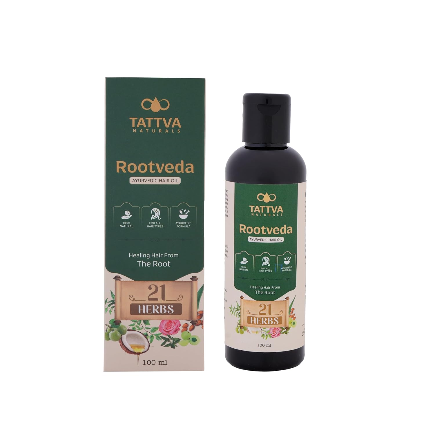 TATTVA NATURALS Rootveda Ayurvedic Hair Oil with 21 Herbs Formula for Growth, Reduces Hair Fall, Dandruff & Thinning, Help... - Review, Price and Buying Guide