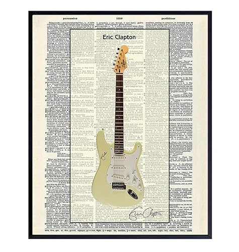 Eric Clapton Guitar Dictionary Art Print - Vintage Upcycled Wall Art Poster - Modern Chic Home Decor for Man Cave, Family, Rec or Game Room - Gift