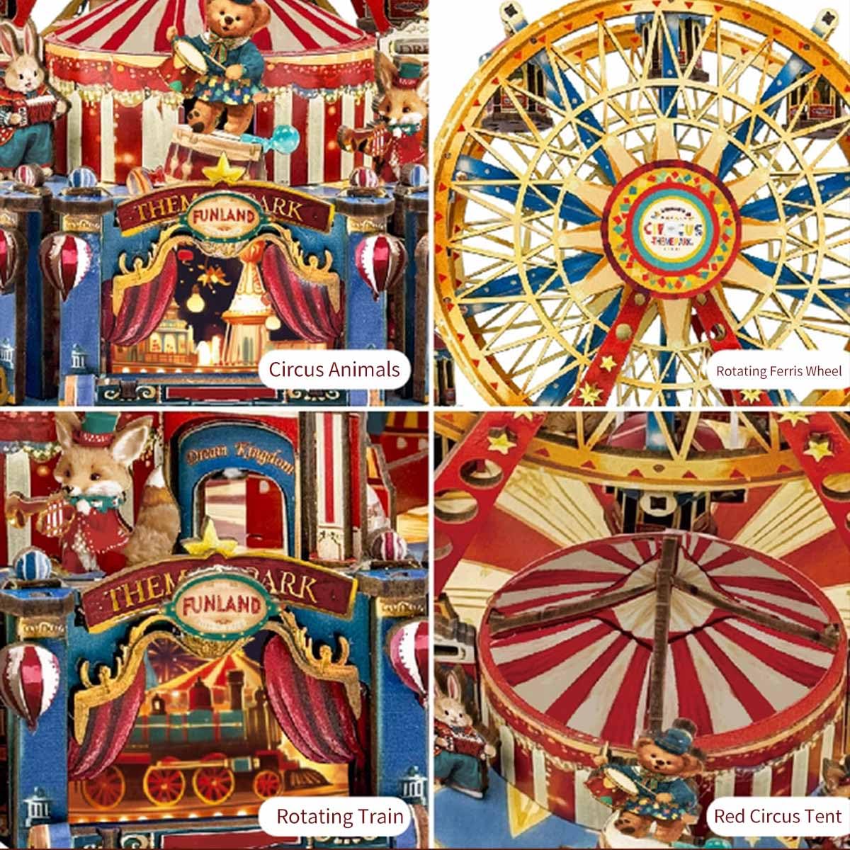 Drewniane puzzle 3D, obracający się wiek, diabelski młyn, drewniany zestaw modeli ze światłami, zestaw do samodzielnego wykonania, kolekcjonerska dekoracja biurka i kreatywny prezent dla entuzjastów