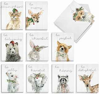 The Best Card Company - 20 Assorted Christmas Notecards Bulk Box Set 4 x 5.12 Inch with Envelopes (10 Designs, 2 Each) - Holiday Be Wild AM9543XSG-B2x10