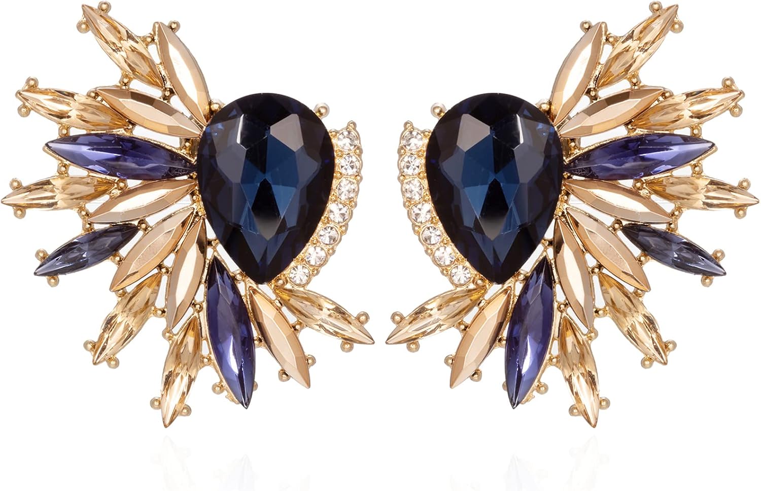 Vintage Rhinestone Statement Earrings Retro Fancy Big Crystal Cluster Drop Dangle Earrings for Women Prom