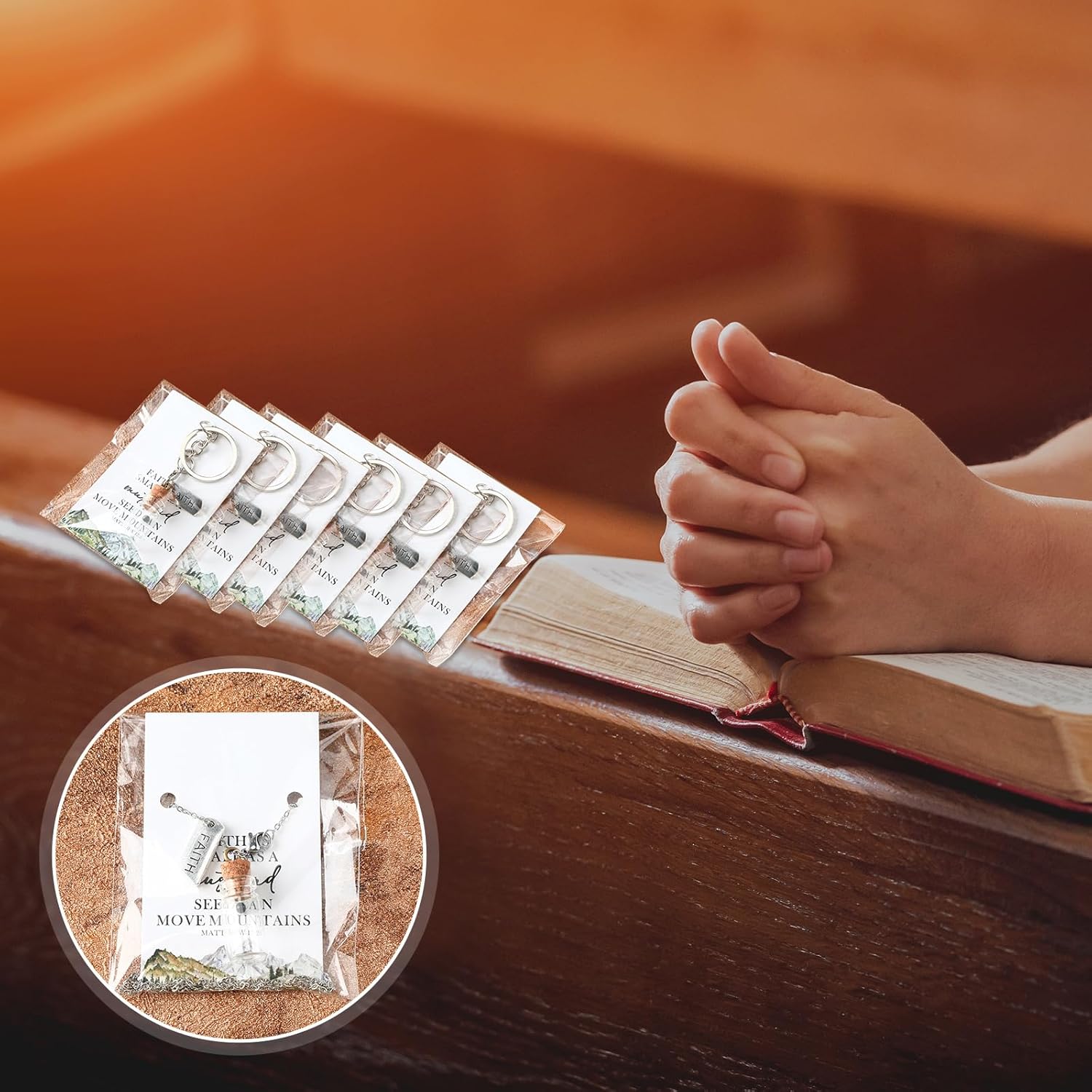 60 Set Mustard Seed Gift Includes Bulk Necklaces Earring and Key Chain with 'Faith Can Move Mountains' Cards Christian Faith DIY Gifts for Women,Without Mustard Seed(Classical) - Image 6