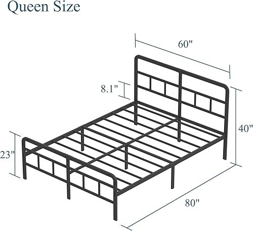 Miniatura 2 de Base de cama Queen de 14 pulgadas con cabecero y estribo, plataforma de metal con soporte de listones de acero, no necesita somier, fácil montaje,