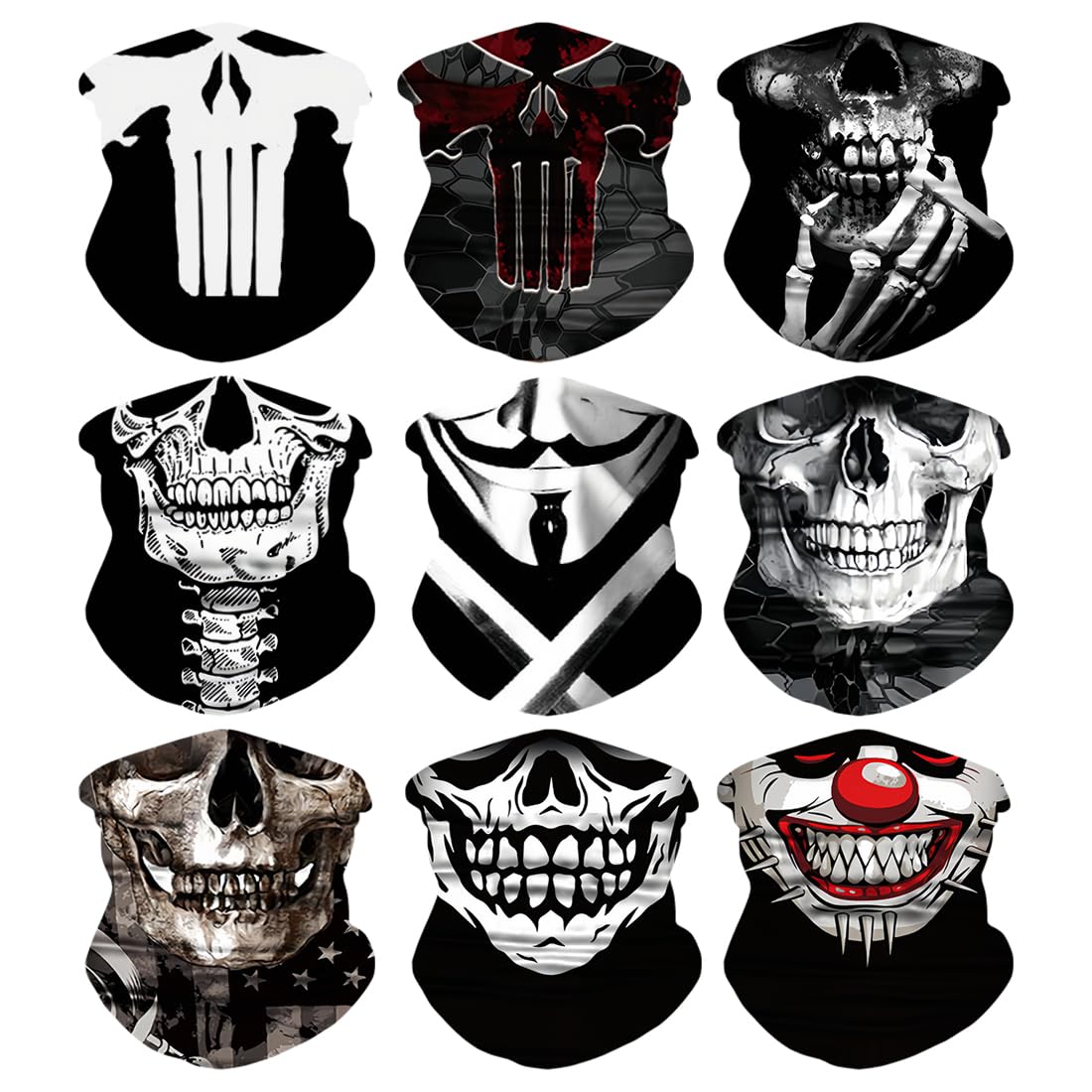 Meleager Multifunción Bandana, Pañuelo Tubular Calavera, 9 Piezas Pasamontañas de Calavera(s78-02), Bufanda Mágica sin Costuras para Deportes, para Halloween, Carnaval, Deportes al Aire Libre