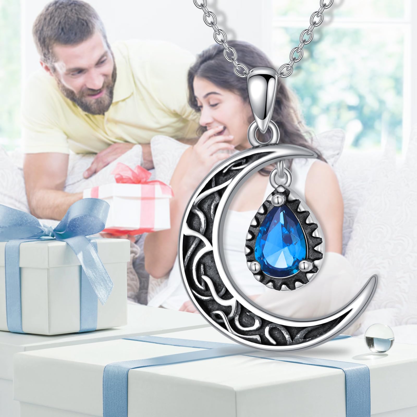 VONALA Collana da donna con luna, 20*20mm, Argento sterling, Zirconia cubica
