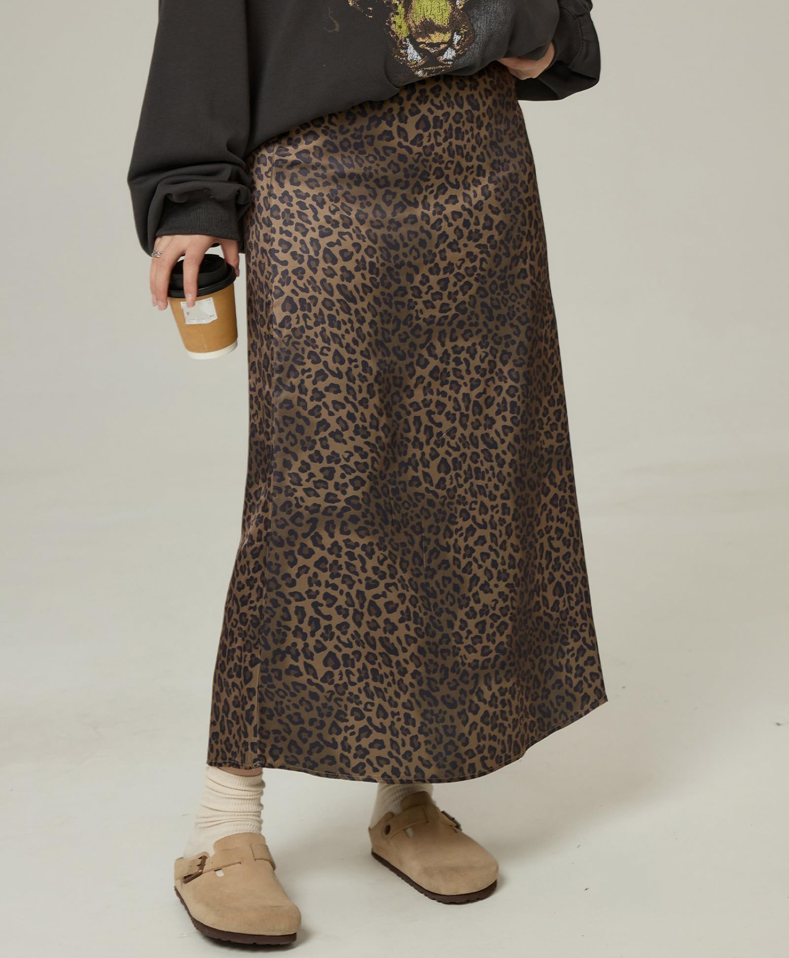 Jupe À Imprimé Léopard Pour Femmes Taille Haute Décontracté Coupe Ample Grande Taille Longue Style Y2K Jupes Légères En A