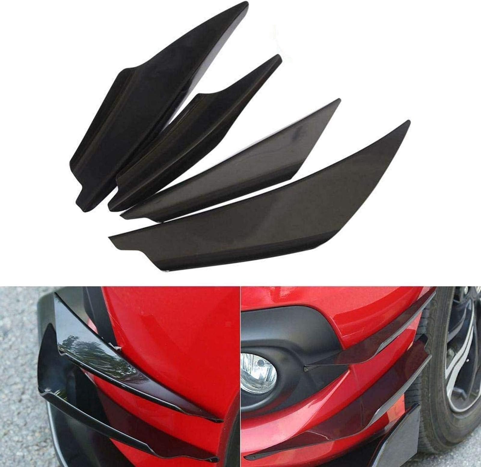 4Pcs/Set Diffuser Shark Fin Kit for Car Spoiler Wing, Auto Parts Car Carbon Fiber Texture Decoration Front Bumper Side Canards Splitter Fins Universal Black