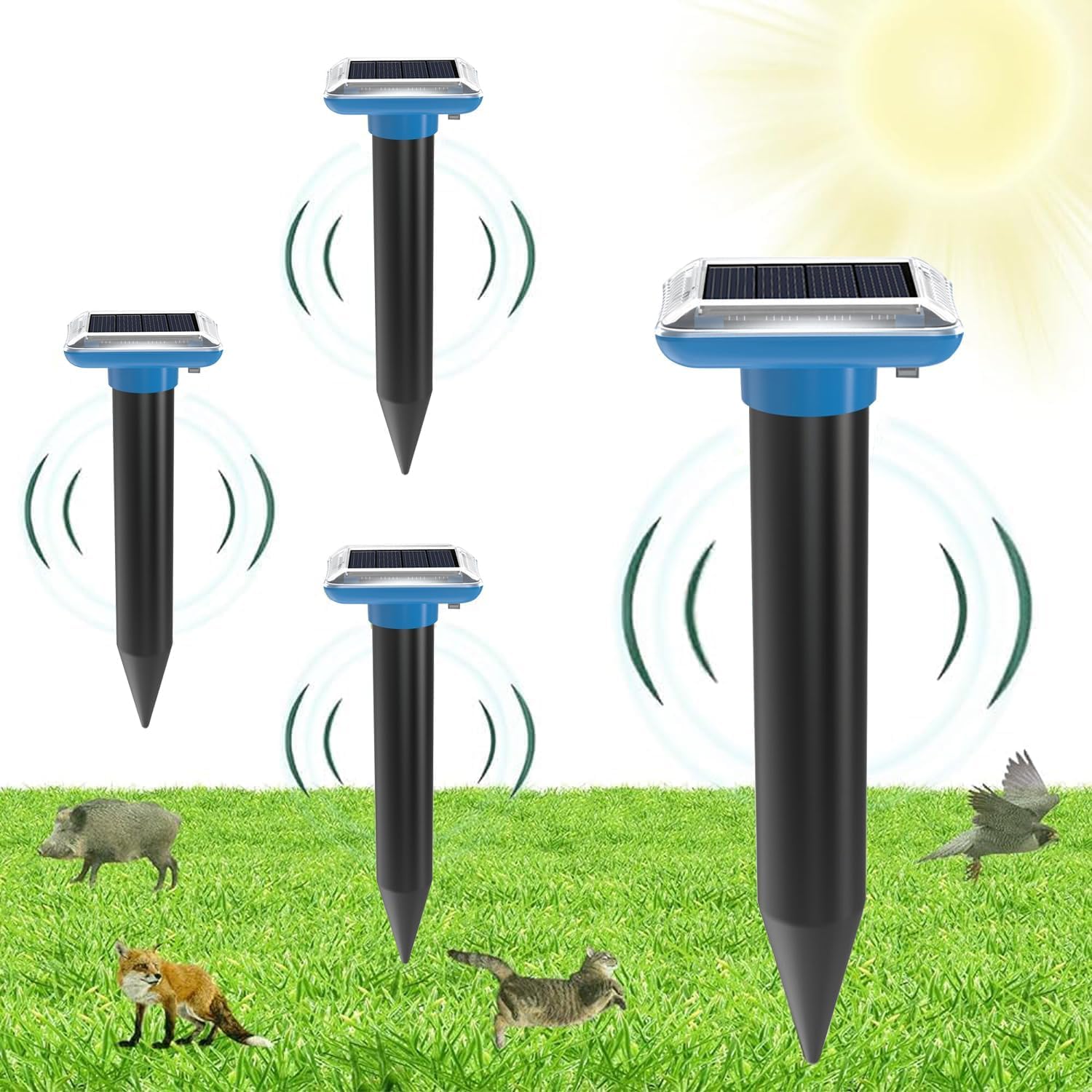 AILEDA Ultrasonic Solar mole repellent,Vole Mole Animals Repeller for Outdoor Lawn Garden Yards to Get Rid of Moles Voles Gophers Rats Rodents,IP66 Waterproof Animal Repeller