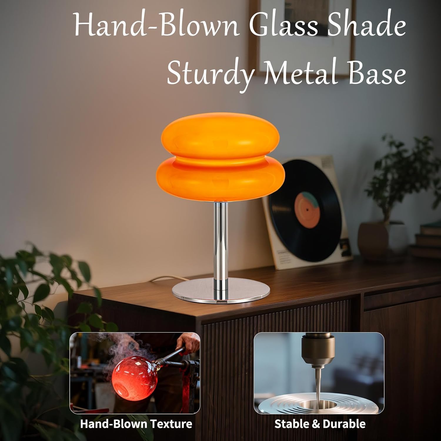 Zerodis Bonito Huevo de Vidrio -Lámpara de Mesa de Altura de la Lámpara de Escritorio USB Luz Suave para Niñas Energía -eficiente (ORANGE)