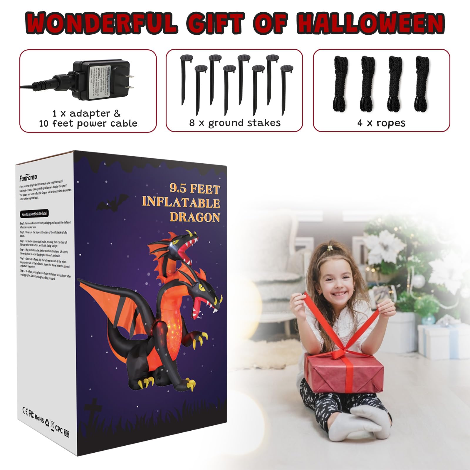 Aufblasbarer Halloween Eisdrache Mit LED – 1,5 M Großer Fliegender Drache Für Garten & Party