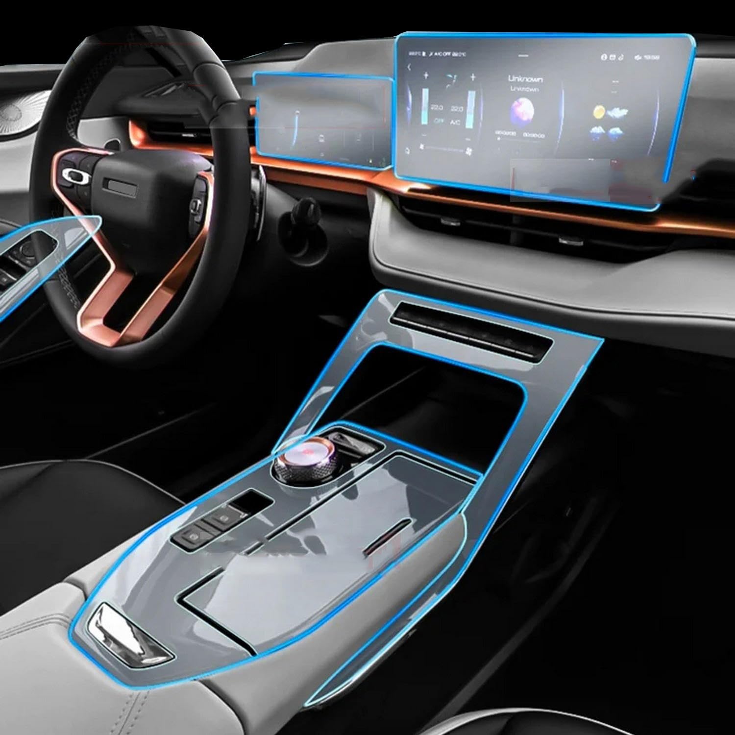 Film TPU transparent d'intérieur de voiture GWM Haval H6 2021-2023 protection console centrale