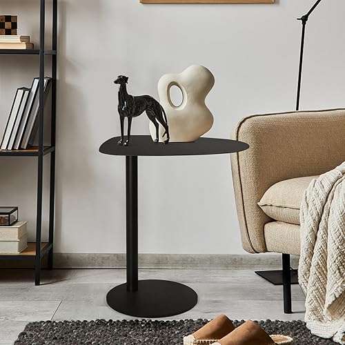 Miniatura 4 de Mesa auxiliar de mesa C, bandeja de metal para sofá, café acento, impermeable y antioxidante para exteriores e interiores, negro (modelo A)