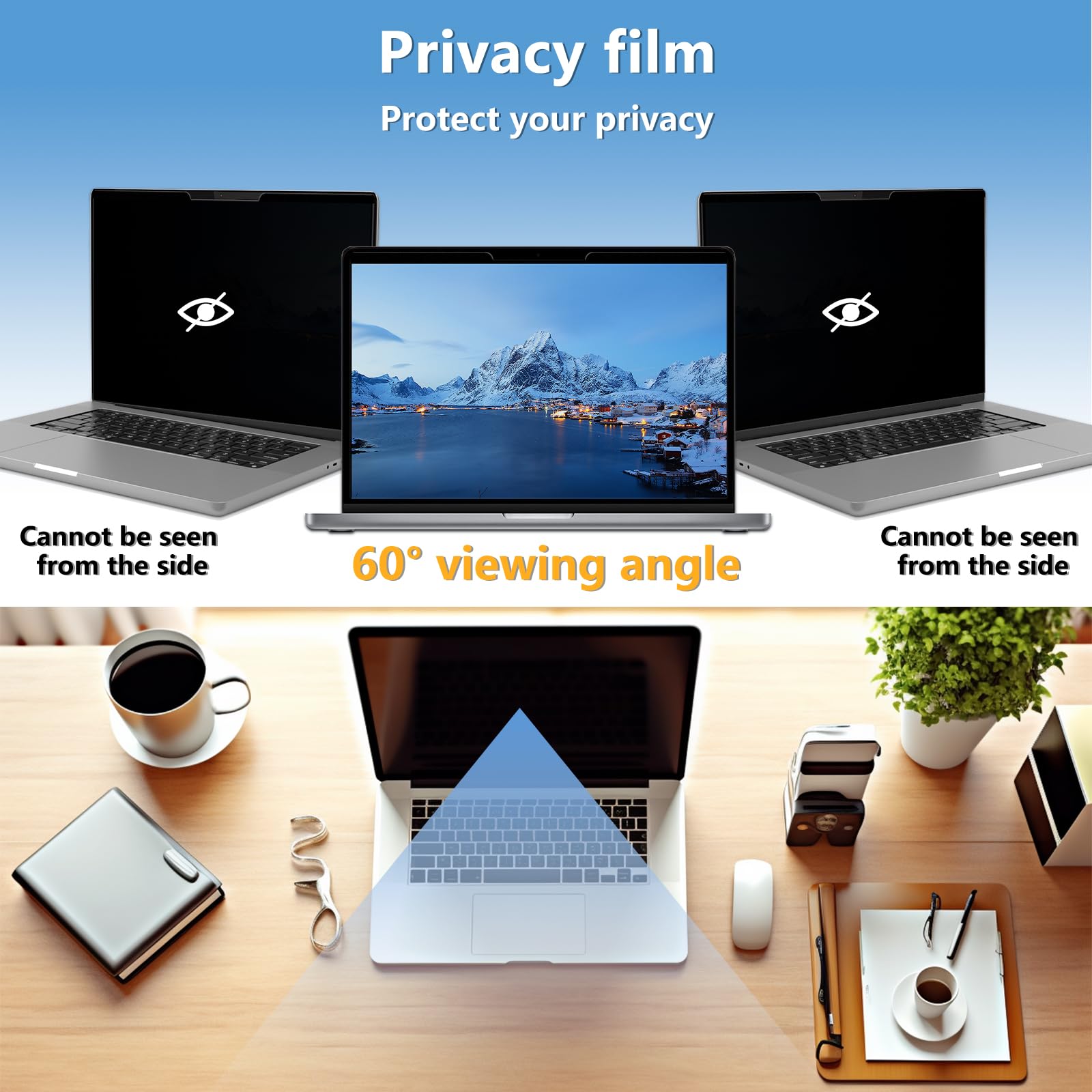 Filtre de Confidentialité 14 Pouces Amovible Anti Espion Anti-Lumière Bleu pour Écran Ordinateur Moniteur 14" 16:10