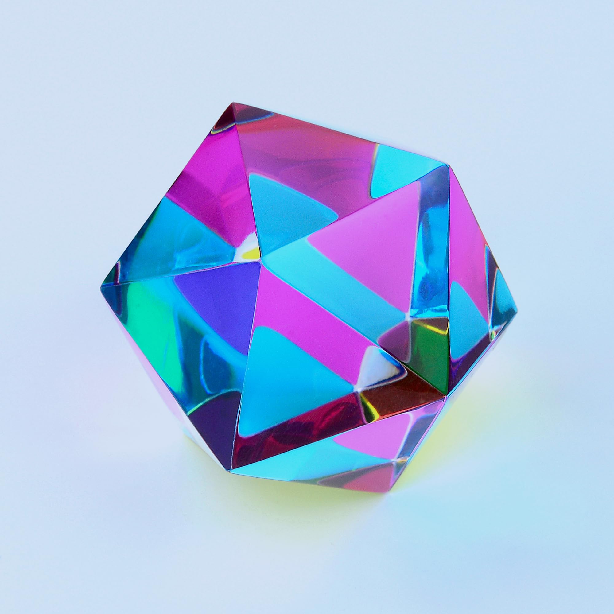 CMY Cubes The Motus (50mm) - Cyan, Magenta & Yellow Polyhedron - Subtractive Color Mixing Optical Icosahedron - Teaches Subtractive Color Mixing - Educational, Physics & Kinetic Art Desk Object