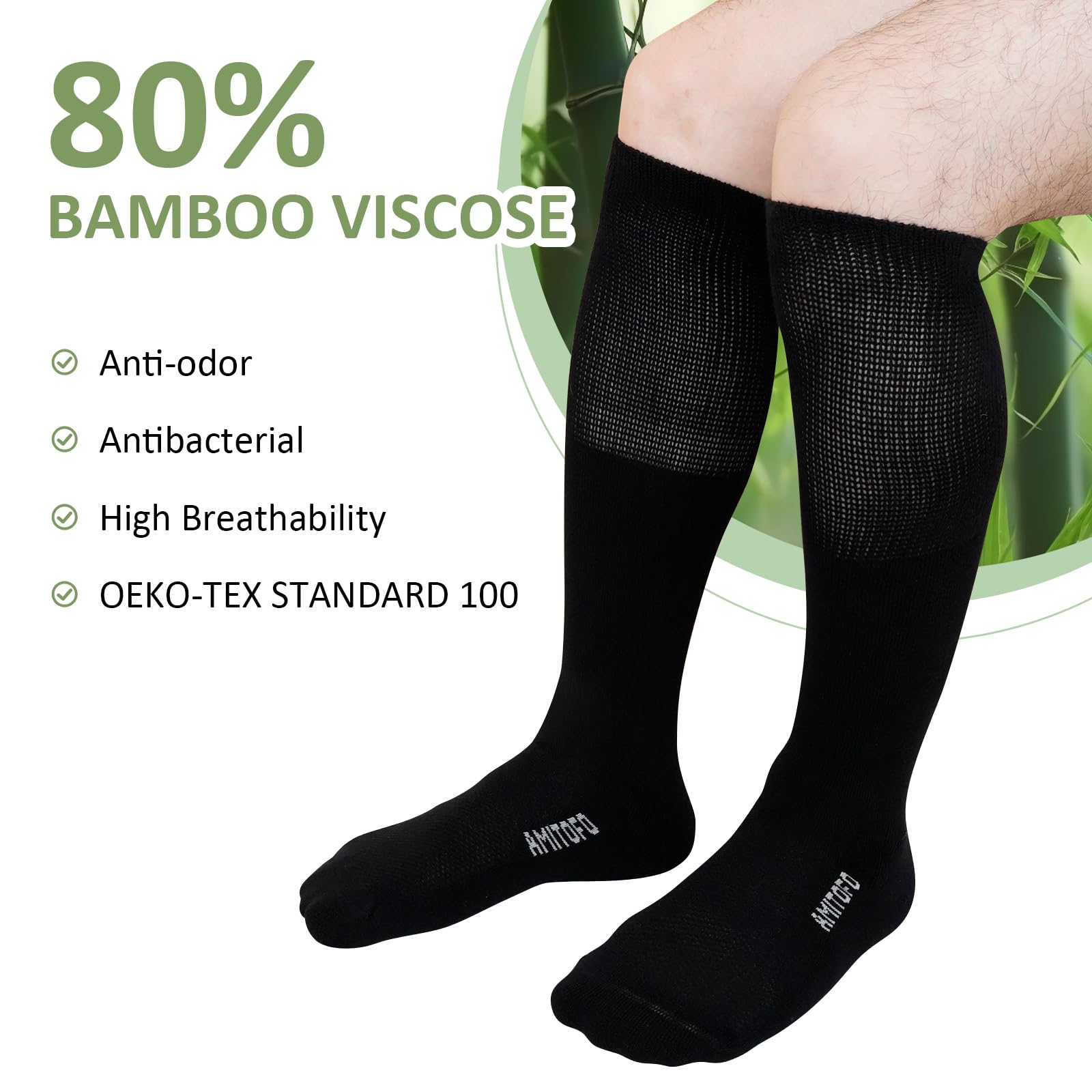 ZAKASA Diabetiker Socken für Damen Herren: Bambus Extra Weite Diabetiker Socken mit Komfortbund Ohne Gummi Ohne Naht Kniestrümpfe für Geschwollene Füße Senioren 2 Paar