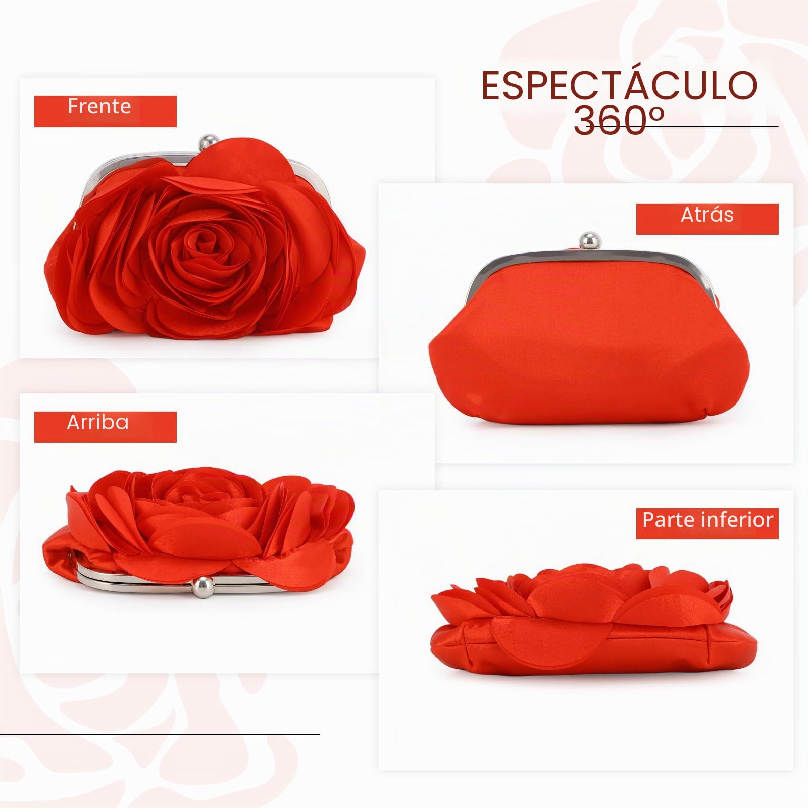 Fecialy Mujeres Bolsa de Noche Floral Satén Embrague Monederos con Cadena Rose Patrón Monedero Fiesta Prom Bolsos