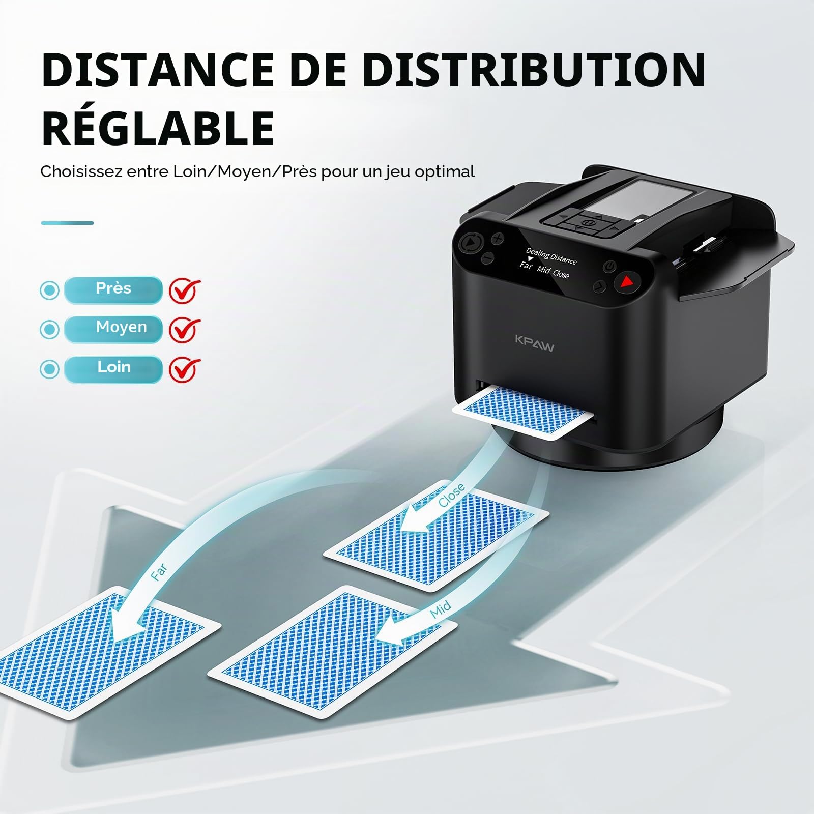 KPAW Mélangeur Automatique de Cartes et Croupier – 1 à 2 Jeux Prend en Charge 12 Joueurs, 4 télécommandes de Dessin, Jeux intégrés, Offre à 360°/180°, pour Poker, UNO, Phase 10, Skip-Bo, Rummy (Noir)