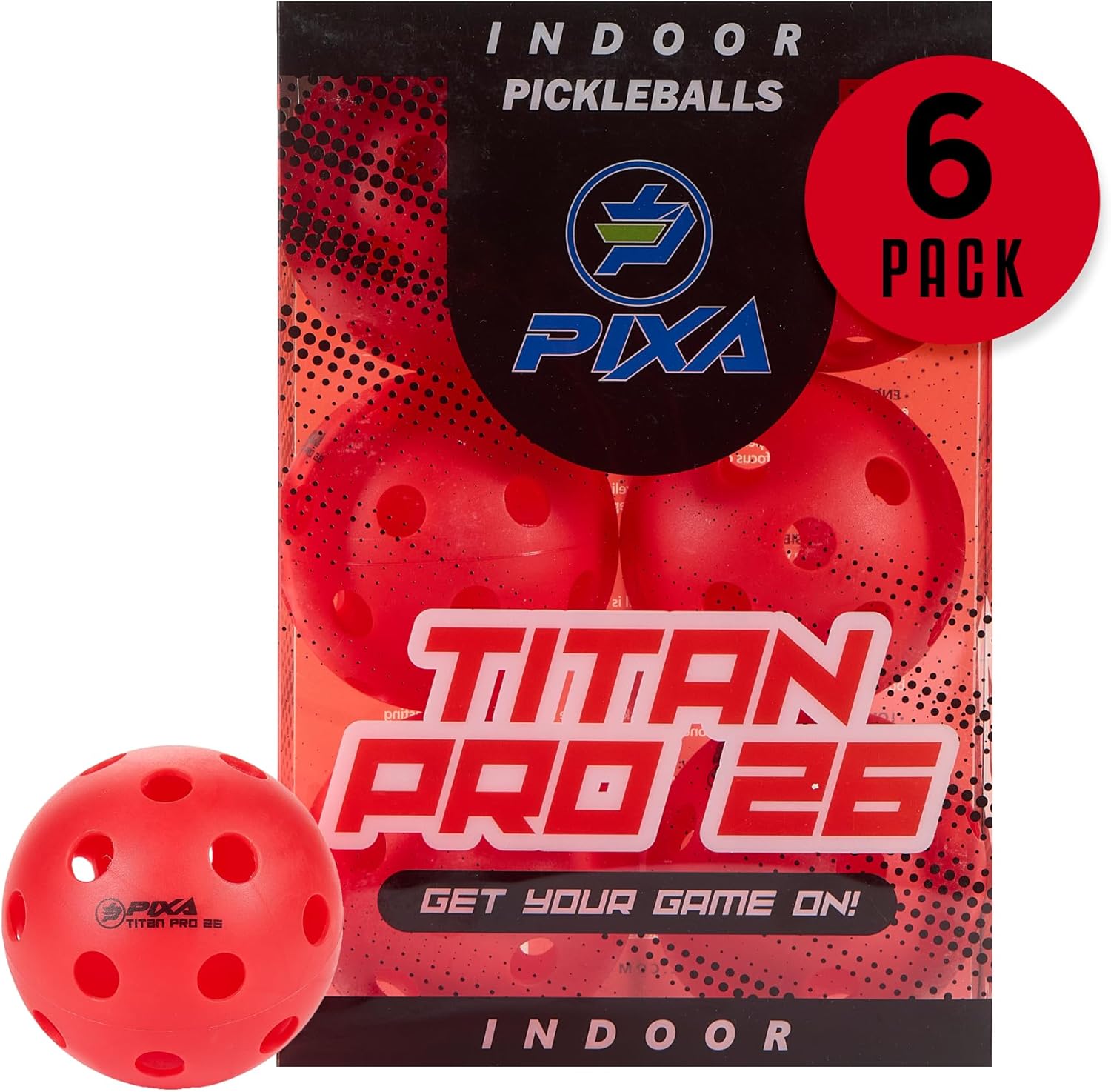 PIXA Titan Pro 26 Injection Molded Indoor Pickleball - USAPA Approved, Tournament Play, Durable Indoor Pickleballs, Consistent Bounce, Smooth Flight, Ideal for Competitive Play- Bright Red, Pack of 6