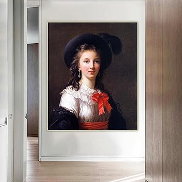Amazon エリザベート ヴィジェ ルブラン 自画像1781 キャンバス絵画美学アート写真背景ぶら下がっている家の装飾60x70cm 24x28 フレームレス ウォールステッカー オンライン通販