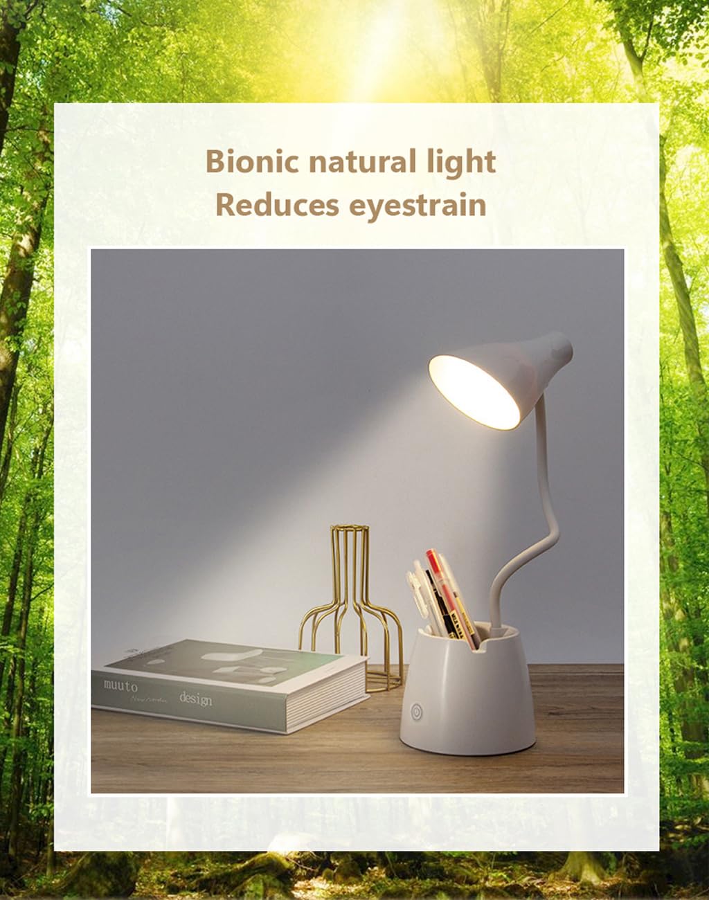 Schreibtischlampe Kinder, 3 Farben Stufenlose Helligkeit Tischlampe Nachttischlampe, 24 LED Augenschonende Bürolampe Leselampe mit Stifthalter, USB-Anschluss Touch Schreibtischleuchte