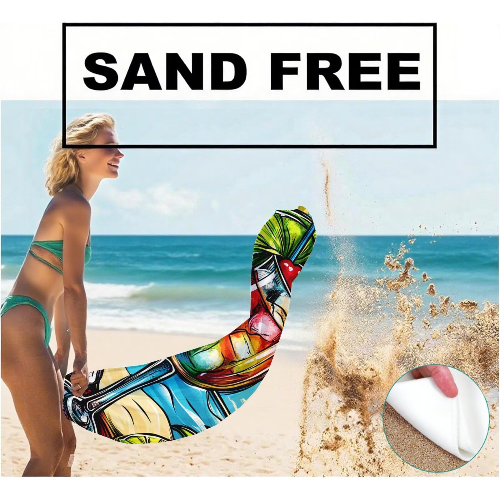 Telo Mare Microfibra, Telo Mare Grande 200 x 100 cm Set da 2, Antisabbia Asciugatura Rapida Assorbente Salvietta da Spiaggia Asciugamano per Palestra Piscina Viaggi Sport Picnic, Bevande dolci Q-727