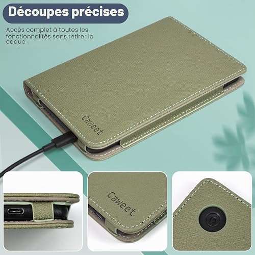 Caweet Custodia per Tolino Shine Color/Shine 5(2024)/Shine 4(2022) e Kobo Clara Colour/BW/2E, Copertina con Appoggio Ripiegabile, Slot per Carte, Fascia per Mano e Auto Sleep/Wake, Verde - 7