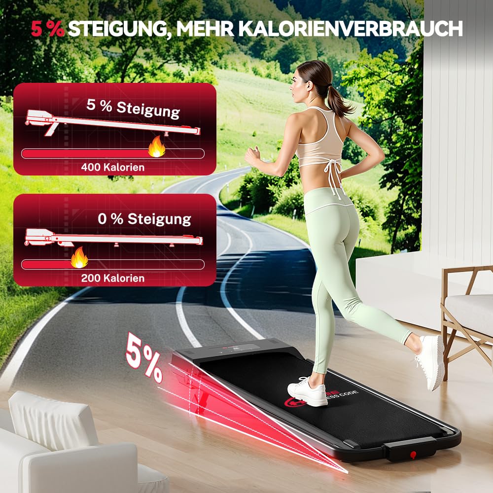 HomeFitnessCode Laufband Klappbar mit Neigung - Walking Pad für Zuhause Klein Laufpad mit Steigung Walkpad Untertisch Elektrisch Walking Band Gehband