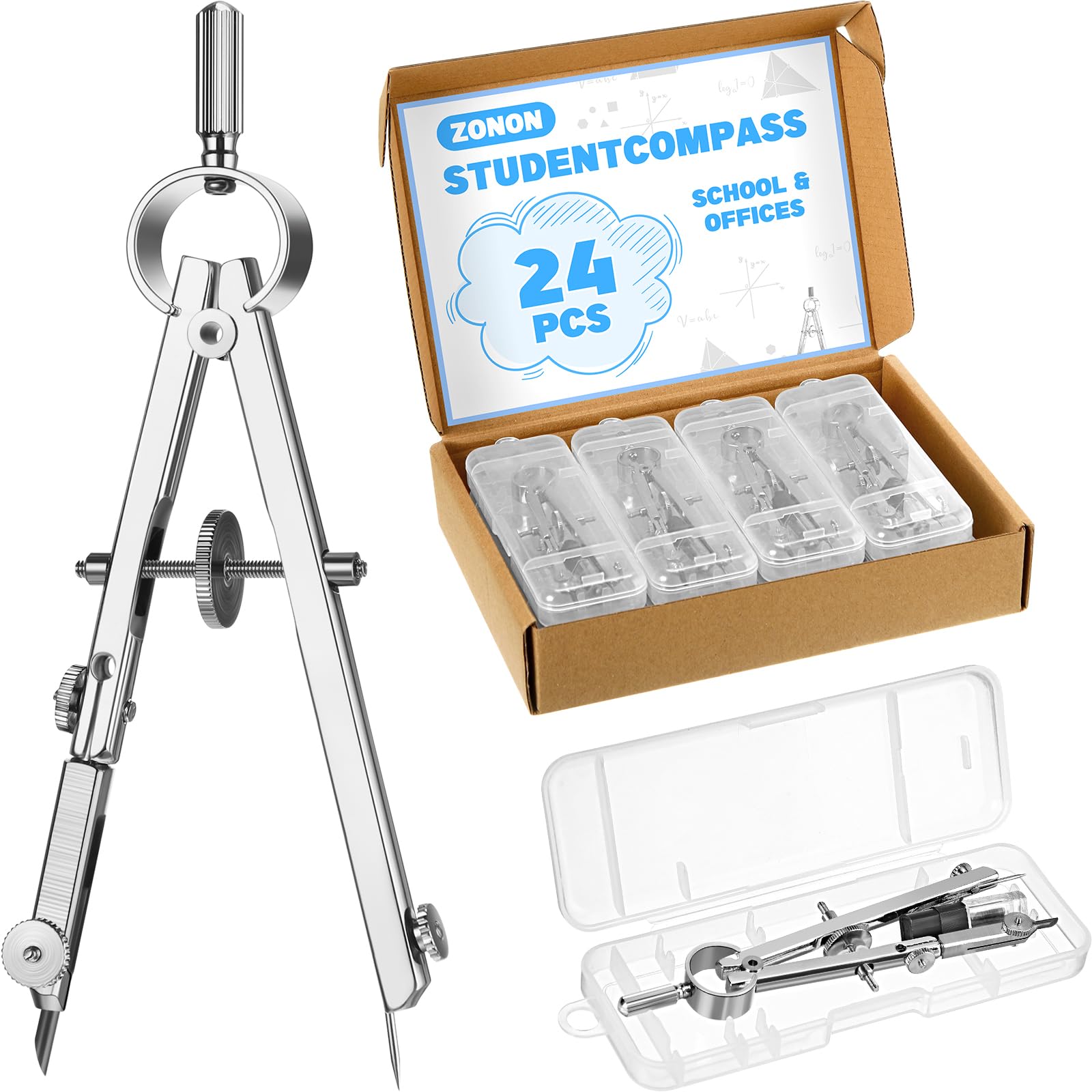 Zonon Kompass für Geometrie-Kompass, Großpackung für Klassenzimmer, Mathematik, Studenten, Winkelmesser für Kunst, Kompass, Präzisionswerkzeug mit Bleistift, Schulbedarf, für Büro, Kunst, Zeichnen,