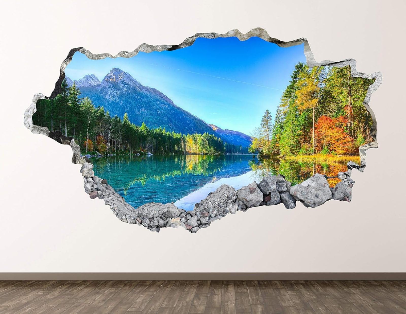 3D Wandtattoo Wanddurchbruch Wandaufkleber See Wald Berg Natur Landschaft Wandsticker Wanddeko Wandbilder, Wand Aufkleberfür Wohnzimmer Schlafzimmer Badezimmer Flur Küche Möbel Aufkleber 70x122cm