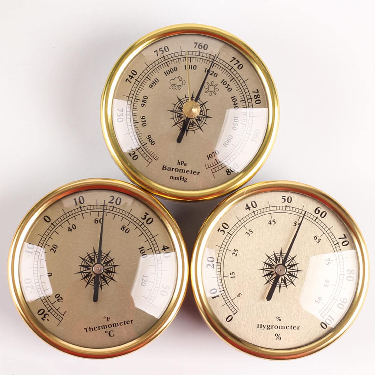 RUNLAIKEJI 3 in 1 barometer thermometer hygrometer,Metal Round dial Barometer Weather Station,Fishing barometer,Barometers for the home Indoor Outdoor