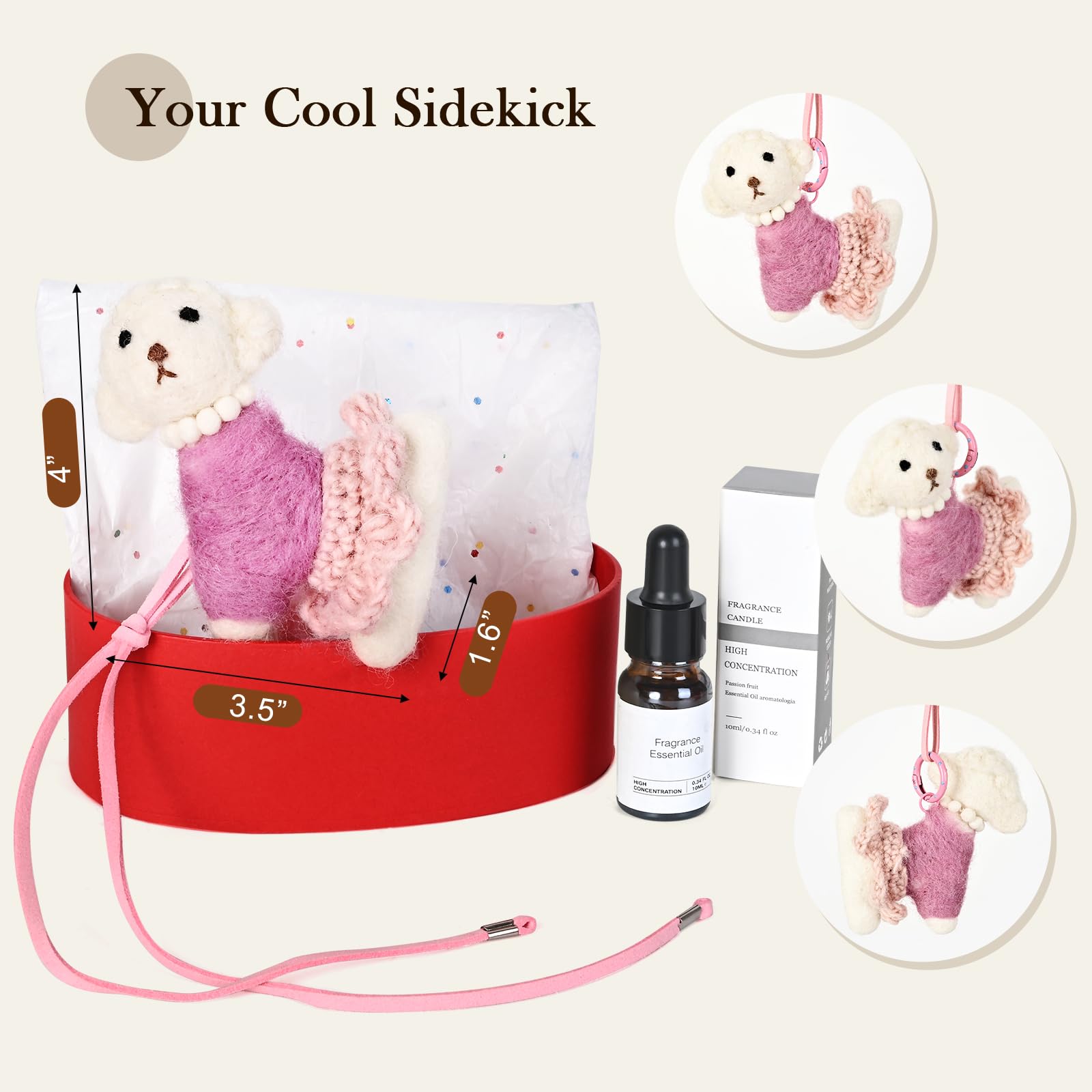 Foxon Road Désodorisant pour voiture avec peluche en feutre Parfum floral Diffuseur d'huiles essentielles longue durée de plus de 90 jours Essence végétale naturelle