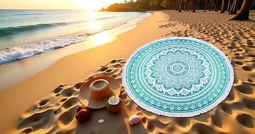 Miniatura 23 de Tapiz redondo de mandala indio para playa, mantel de algodón hippy bohemio, gitano, toalla de playa, tapete de yoga redondo