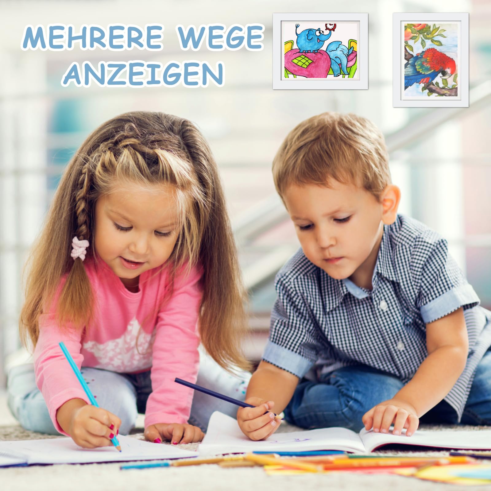 Cadre photo en bois pour enfants - Format A3-1,49 x 32 cm - Ouverture avant - Plusieurs photos d'enfants - Cadre photo artistique - Placer sur la photo - Blanc