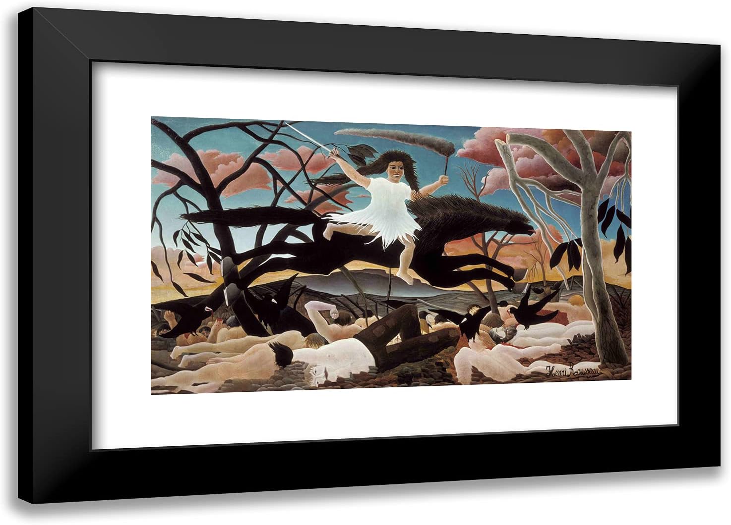 ArtDirect Rousseau, Henri 24x17 Gold Ornate Framed Art Print with Double Matting Titled: The Ride of Discord