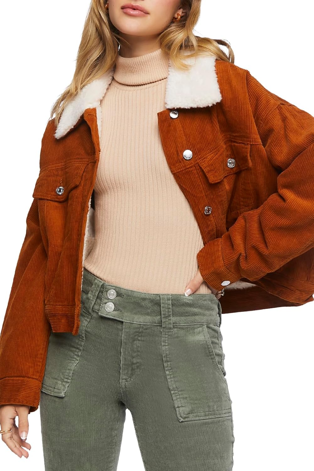 Forever 21 Womens Cotton Faux Shearling Jacket