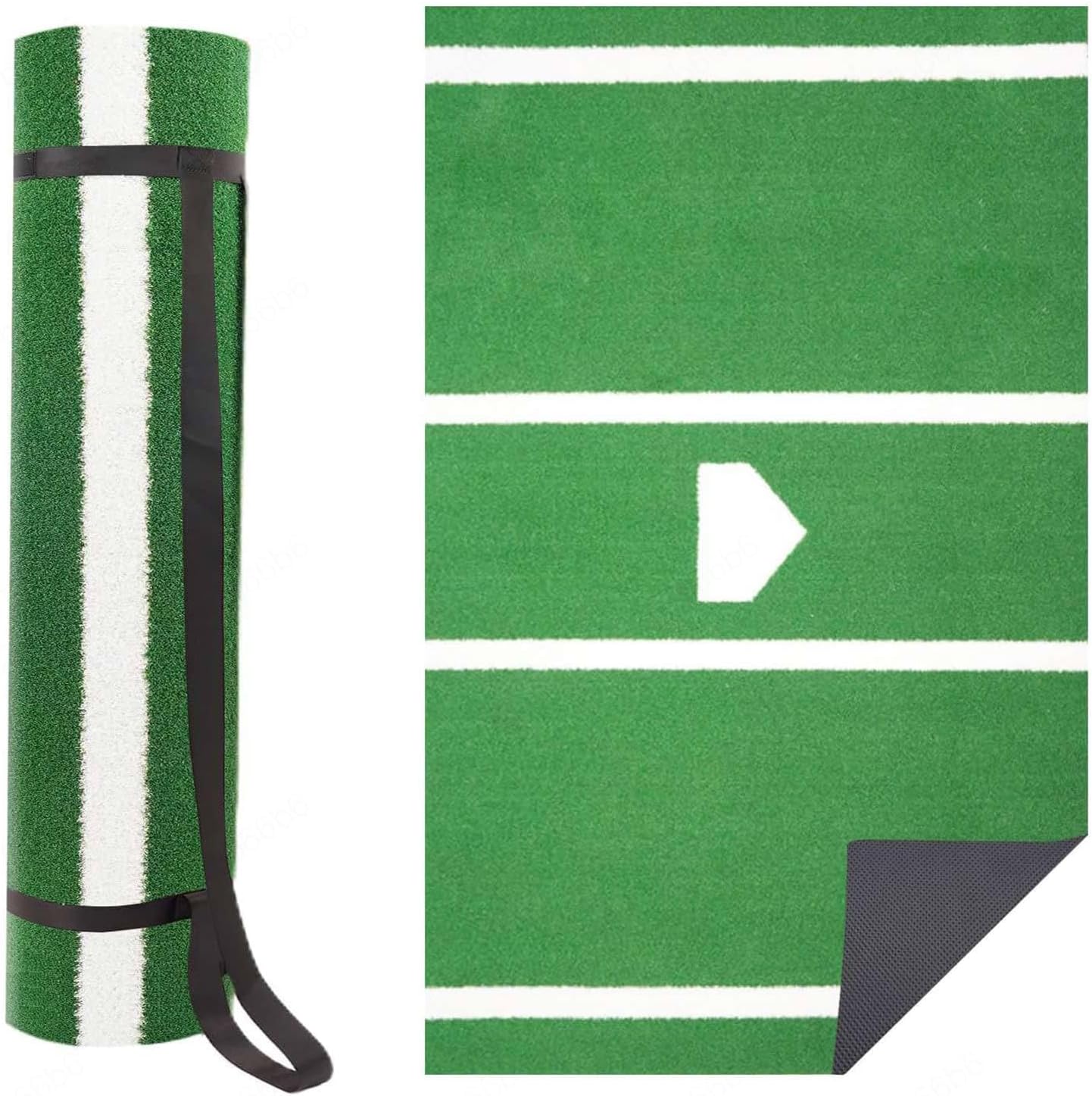 Batting Mat, with Home Plate Batters Box Turf Mat, Hitting Mat, Antislip Baseball Softball Cage Mats for Batting Stance Practice,Green-150cm*366cm