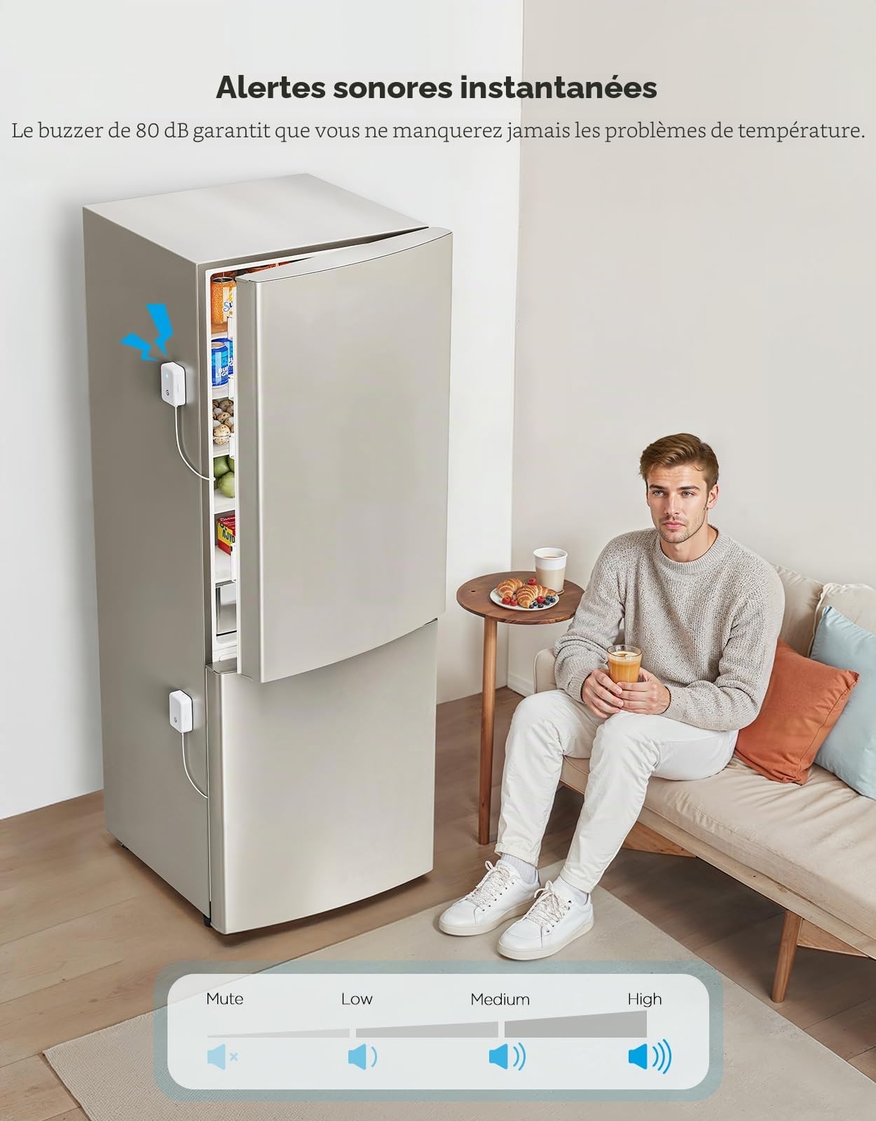 GoveeLife Thermomètre de réfrigérateur WiFi avec alarme, jauge de température numérique sans fil avec contrôle par application, 2 ans d'exportation de données gratuite, pour la maison, la cuisine, le