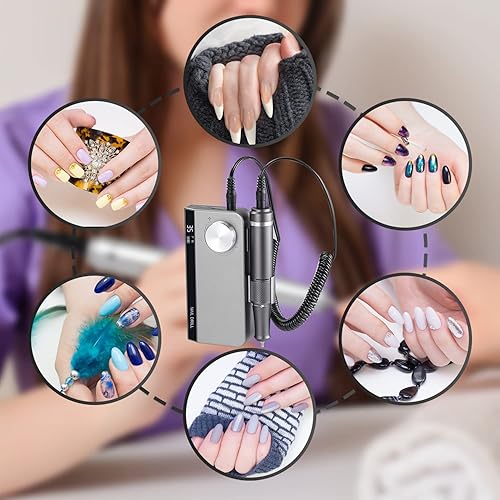 Miniatura 7 de Kit de taladro de uñas eléctrico recargable 35000RPM 6 en 1, máquina de lima de uñas acrílica profesional portátil para uñas de gel acrílico,