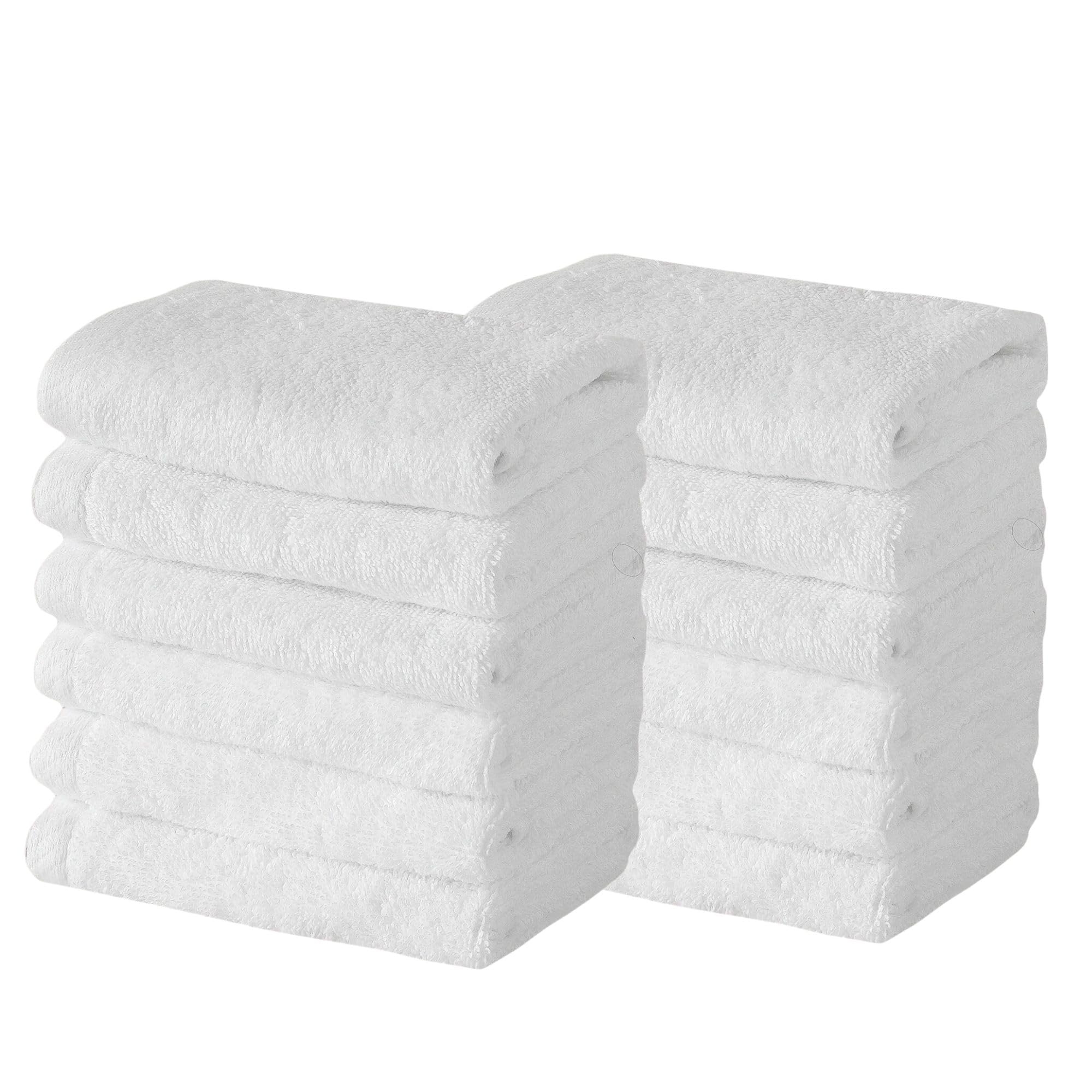 Premium 100% Cotton Washcloth Set - Spa & Hotel Quality, Ultra-Soft, 600 GSM - Ideal for Bathroom, Face, and Hand Towels (White, 12 Pcs Washcloth Set)