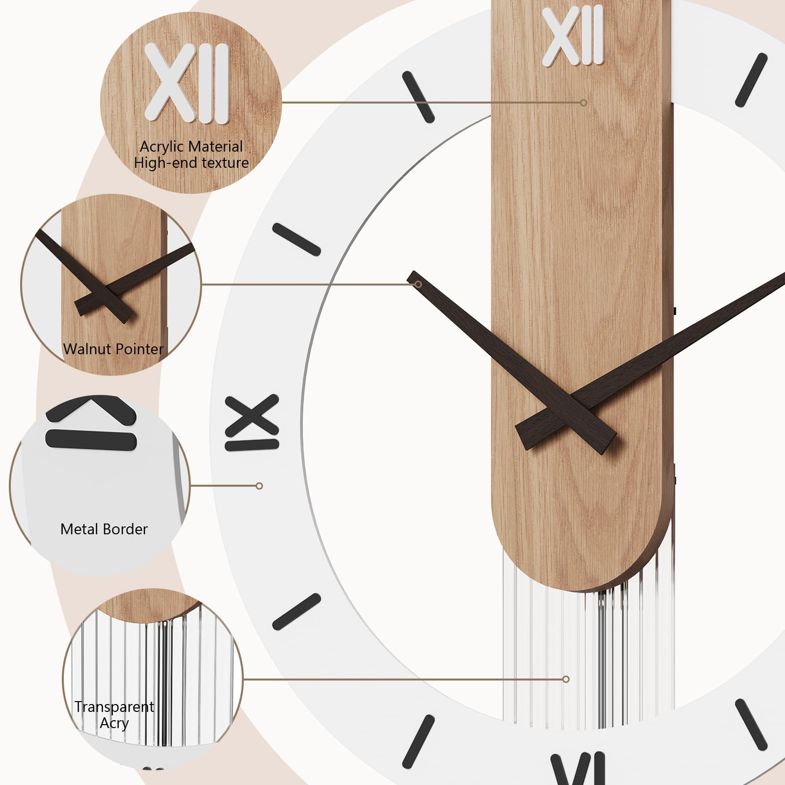 LANMOU Orologio da Parete Moderno, Orologio Parete Silenzioso 15dB con Pendolo in Legno, Orologi da Parete grande Bianco 40x55 cm, per Salotto, Camera da Letto, Studio in casa