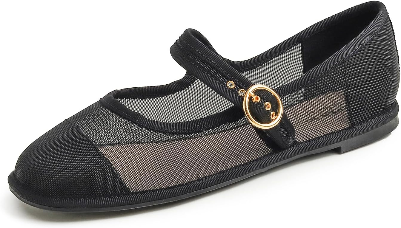 Black Mesh Mary Jane With Round Buckle