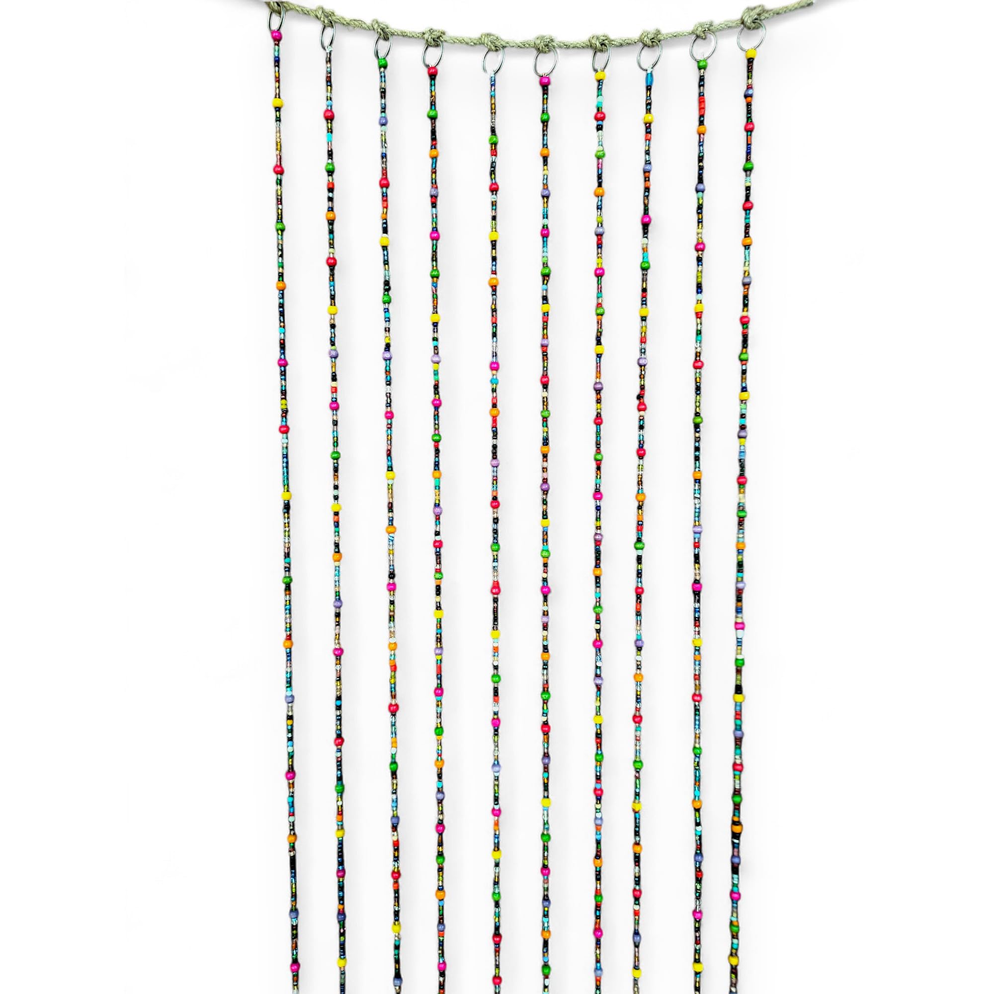 Mango Gifts Bohema hipisowska zasłona z koralikami do drzwi, wielokolorowe, szklane koraliki, długość 193 cm, zestaw 10 sznurków – dodaj odrobinę uroku boho do wystroju domu