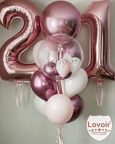 Miniatura 4 de Lovoir Globo de oro rosa de 40 pulgadas con el número 12 de 21 dígitos gigantes de papel de aluminio Mylar para helio de 12 cumpleaños y 21 años,