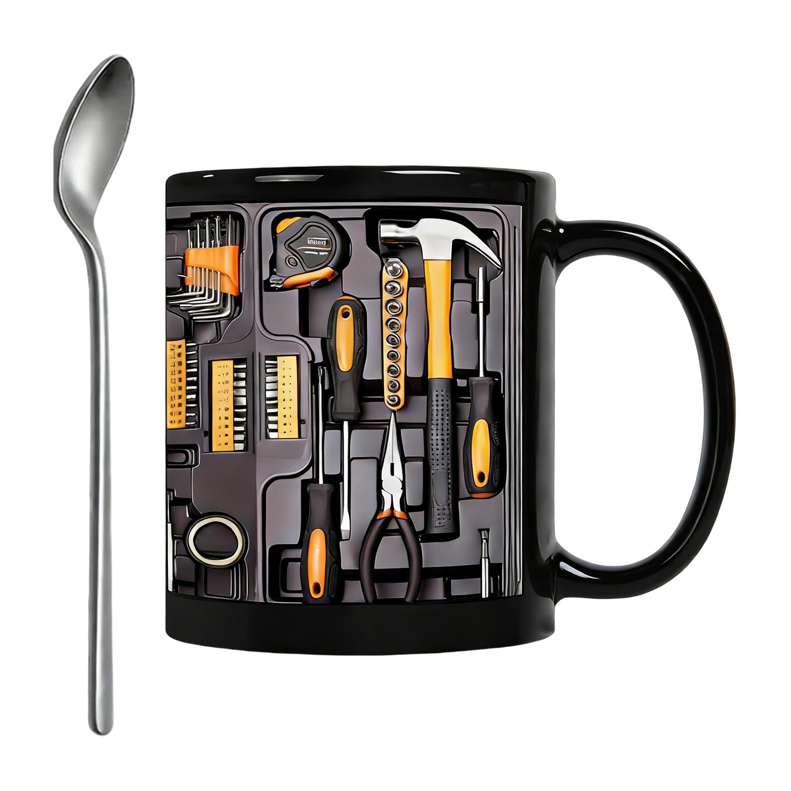 MALSSE Ceramic Drinking Vessel Toolbox Pattern Nonslip Bottom for Spills and Fun Entertainment At Gatherings Toolbox Mugs