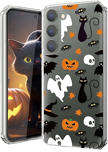 Funda transparente de Halloween para Samsung S23, diseño de calabaza fantasma, funda protectora de TPU suave, delgada, a prueba de golpes, para