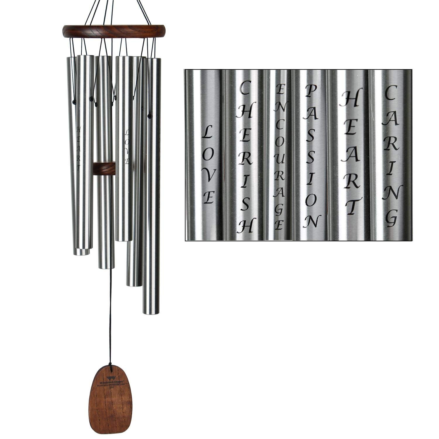Woodstock Chimes Bestätigung Windspiel – Love, Mit 6 Aluminiumröhren, Teak-Optik, 64 Cm Lang